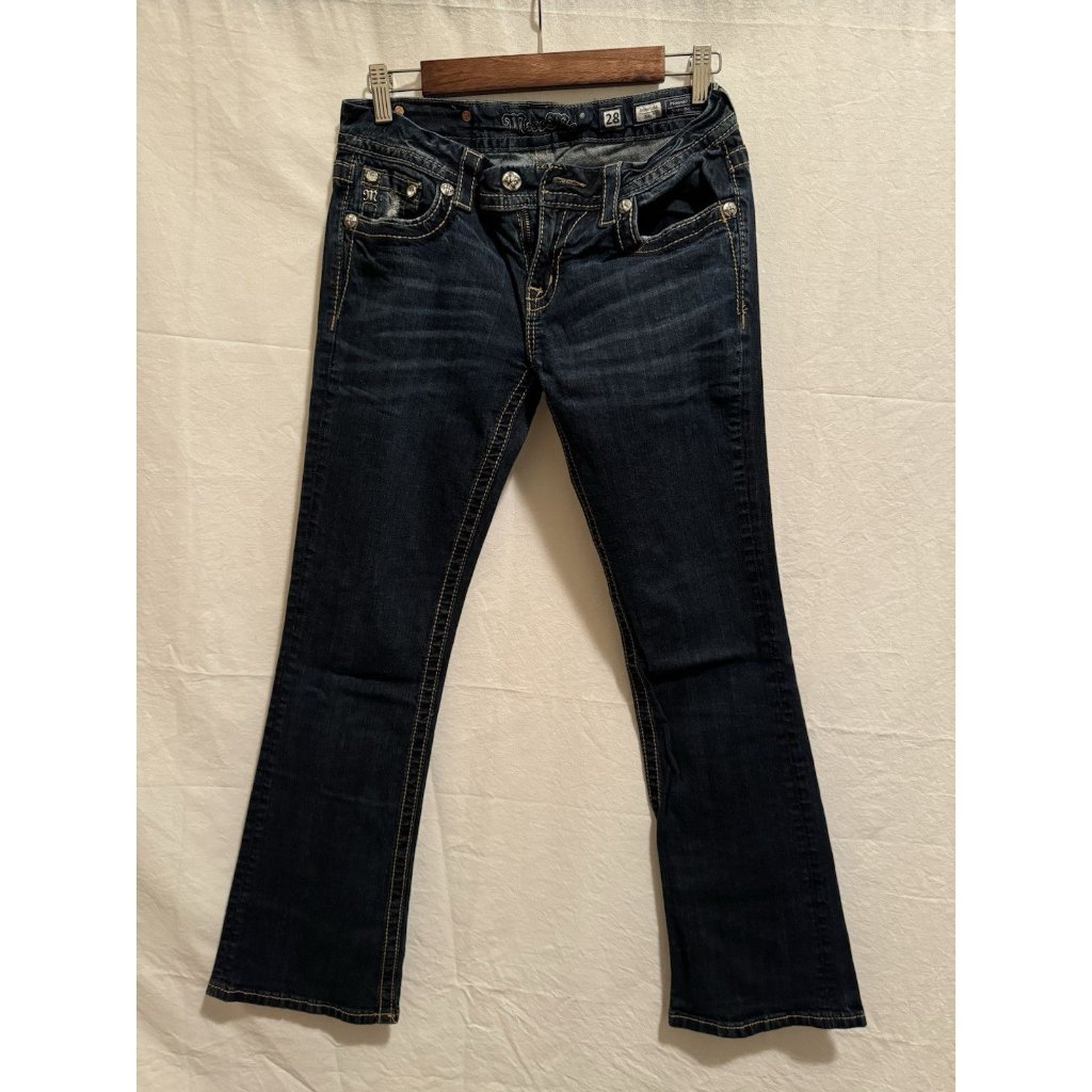 Miss Me Dark Indigo Bootcut Jeans With Decorative Pocket Hardware